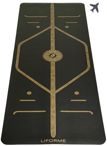 Liforme Reise-Yogamatte - Fortschrittlicher Rutschfester Griff | Ausrichtungssystem, Umweltfreundlich, Schadstofffrei, Schweißresistent, lang, breit, 4,2 mm dick, kostenlose Yogatasche