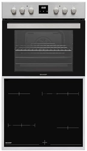 Sharp Einbauherd Set Backofen Heißluft Umluft Pizzastufe Grill Teleskopauszug versenkbare Knebel mit SCHOTT CERAN® Glaskeramik Kochfeld autark