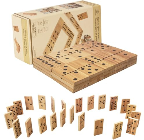 WOODENFUN 28pcs Große Domino Spielzeug Lernen Spiel Dominosteine für Kinder Erwachsene Montessori Kinderspielzeug aus Holz Brettspiel 15x7.5cm/pcs