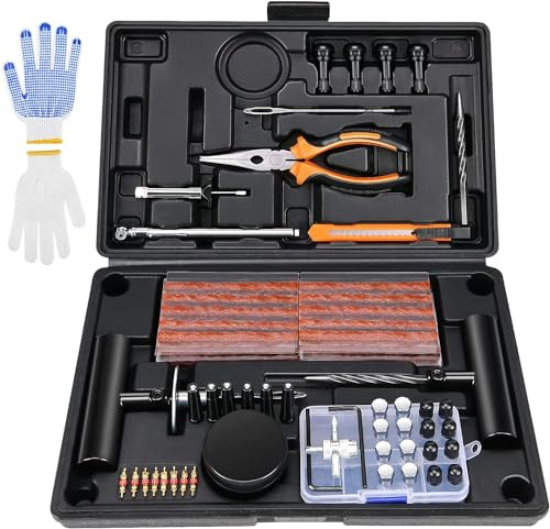 Kohree Reifenreparaturset Auto Reifen Reparaturset Schlauchlos - 100 TLG. Reifenflickzeug Auto Reifen Flickset PKW Autoreifen Reparaturset KFZ Reifenpannenset LKW Motorrad Traktor ATV Jeep usw.