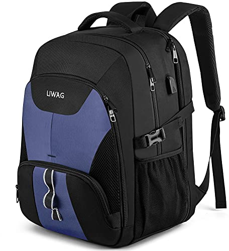 LIWAG Extra Groß Rucksack Herren 50L Wasserdicht 17 Zoll Laptoptasche Arbeit Laptop Rucksack mit USB Ladeanschluss Anti Diebstahl Business Reisen Schulrucksack für Männer Frauen Jungen Teenager Blau