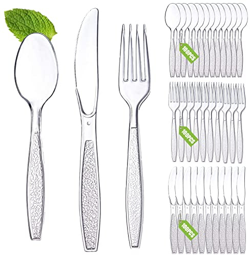 300 Stück Plastikbesteck,Wiederverwendbar Besteck,Party Besteck Plastik,Plastiklöffel,PlastikLöffel,Plastik Messer,Robustes Kunststoffbesteck, für Familienfeiern,Hochzeiten,Geburtstagsfeiern