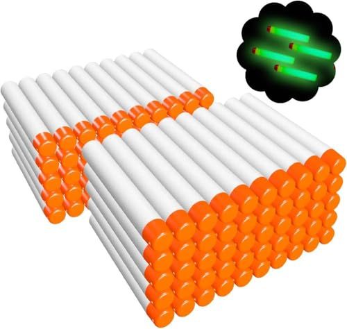 AMOSTING 100 Stück weiß Pfeile kompatibel mit Nerf Elite 2.0, Refill Darts Foam Patronen Ersatzpfeile - Leuchten im Dunkeln
