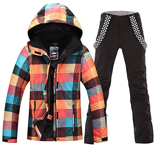 HOTIAN 2-teiliges Damen-Skijacken- und Hosen-Set, bunt, wasserdicht, winddicht, isoliert, Schneeanzug, Snowboardmantel, Style-10, X-Large