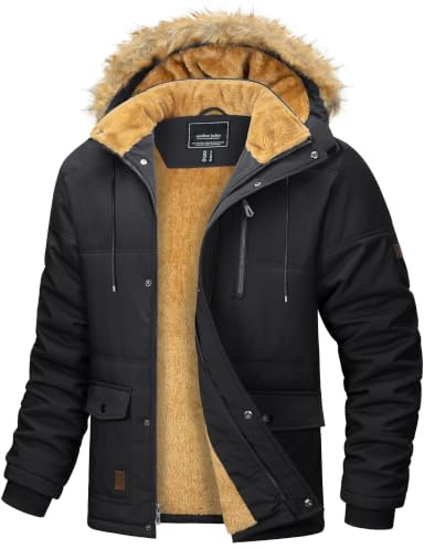 MAGCOMSEN Herren Winterjacke Warm Gefüttert Jacke mit Abnehmbarer Kapuze | Hochwertige Dicke Jacke mit Kapuze, Extra Warm, Strapazierfähiges Material, Wasserdicht Winddicht, mit 6 Praktischen Taschen
