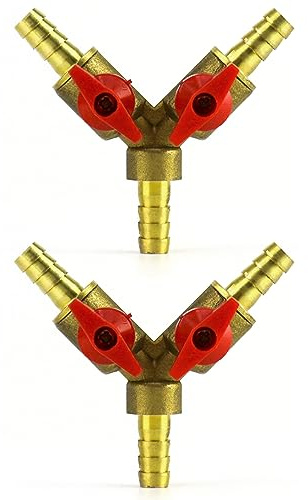 QWORK® 3 Wege Schlauchverbinder, Splitter, Messing und Zinklegierung, 8 mm, Kugelhahn, T-Schlauchverbinder für Tischlerarmatur Luft Wasser Gas, 2 Stück