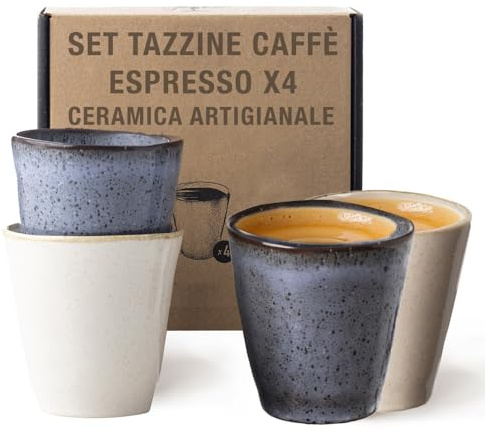 Origeens ESPRESSOTASSEN SET I 4x Keramik Espresso-Tassen, handgefertigt in Portugal I Espressotasse 80 mL x4 I Originelle Geschenkidee