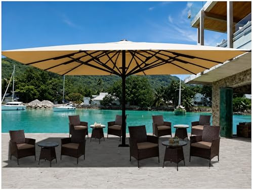 madera Luxus Sonnenschirm XXL 5x5 m, Marktschirm Ø 7,2 m, Alu-Mast Ø10 cm, Wasserabweisend Polyester, für Terrasse Garten Gastronomie, inkl. Befestigungsplatte (Creme)