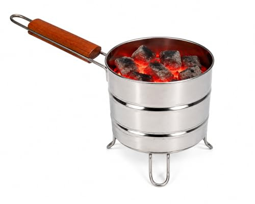 Bayli Shisha Kohlebehälter | Anzündkamin | Kohlekorb für die Shisha, Wasserpfeife Kohle | Grillkohlekorb mit Holzgriff | Charcoal Basket | auch geeignet als Grillkohleanzünder für BBQ, Kamin, Grills