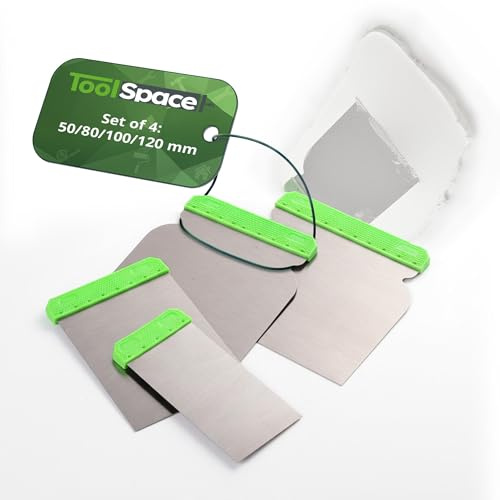 ToolSpace Japanspachtel Set 4 Stück Edelstahl rostfrei 50/80/100/120 mm Metallspachtel Spachtelmasse Karosserie Gips Holz flexibel Fugen Glätten Verteilen Renovierung Wand Abzieher Heimwerker Profi