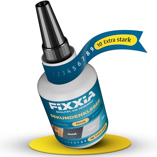 FIXXIA 50g Sekundenkleber extra stark mit innovativem Nadelverschluss, wählbar flüssig als Flüssigkleber oder dickflüssig als Glue Gel, Superkleber, Kleber extra stark, Metallkleber (dickflüssig)