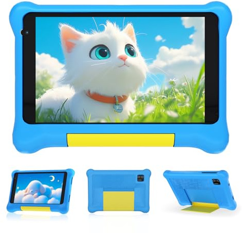Laptok Kinder Tablet 7 Zoll, Android Tablet für Kinder, 5GB RAM+32GB ROM+128GB Erweiterbar, Wi-Fi, Bluetooth, Type-C, Kids Tablet mit Mit sturzsicherer Schutzhülle Blau