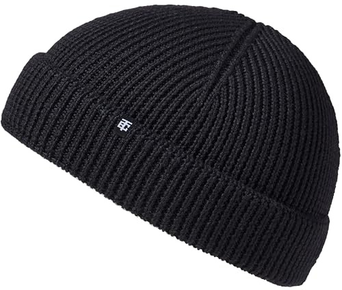 Enter the Complex® Fisherman Beanie, 100% Merino Wolle, Trawler Mütze, Fischermütze, Troyer, Ribbstrick, Damen und Herren, Schwarz