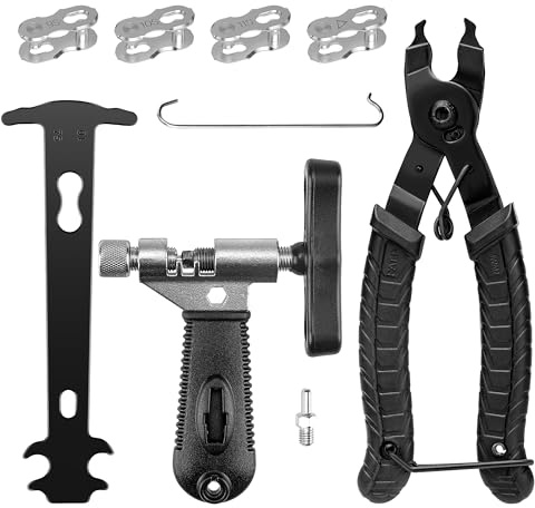 UETSNOR Kettennieter Fahrrad, Fahrradketten Reparatur Set 2.0, 4 Paar Fahrradketten Nieten, Kettenlehre Fahrrad, Fahrradketten Nieten und Kettenschloss Zange, für 6-12 Fach Fahrradkette Werkzeug