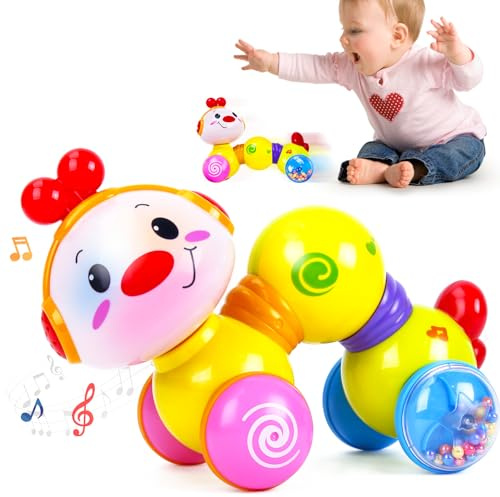 CubicFun Musik Raupe Baby Spielzeug ab 6 8 9 12 Monate, Krabbelspielzeug mit Licht & Sound,Interaktives Krabbel Babyspielzeug ab 6 Monate,Tummy Time Toys,Baby Geschenk für 6-12 Monate Junge Mädchen