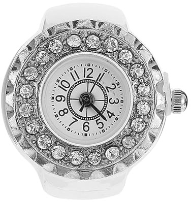 Yardwe Dekorative Ringuhr mit Diamanten, Weiße Zinklegierung, Fingeruhr | Leicht Zerbrechlich, Rostet, Modisches Statement Design für Schmuckliebhaber