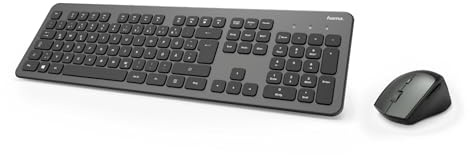 Hama Funk-Tastatur Maus Set (QWERTZ Tastenlayout, kabellose ergonomische Maus, 2,4GHz, USB-Empfänger) Windows Keyboard Funkmaus-Tastatur-Set, schwarz anthrazit