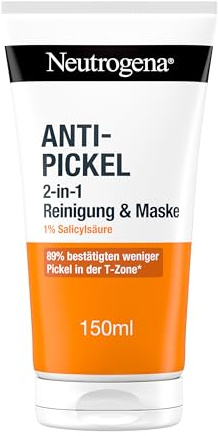 Neutrogena Anti-Pickel 2-in-1 Reinigung und Maske, 150 ml | Klärende Gesichtsreinigung & Maske mit 1 Prozent Salicylsäure (BHA), Anti Pickel Maske, porentiefe Reinigung ohne Austrocknen