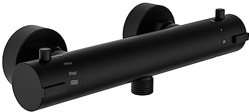 SCHÜTTE 52466 LONDON Thermostat Duscharmatur mit Verbrühschutz bei 38℃ | Brausethermostat/Mischbatterie Wasserhahn für die Dusche, Schwarz Matt