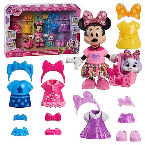 Just Play Disney Junior Minnie Mouse Glitter and Glam Haustiermoden-Set, 23-teilig, Puppe und Accessoires, Kinderspielzeug ab 3 Jahren