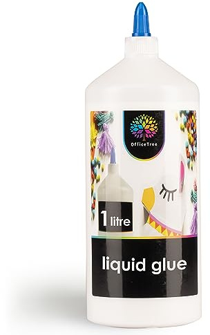 OfficeTree 1 Liter Flüssigkleber Bastelkleber Lösungsmittelfrei - Bastelleim Kleber für Kinder geeignet - Transparent Trocknend für Große und Kleine Projekte - Bastelkleber Kinder - Kleber Basteln