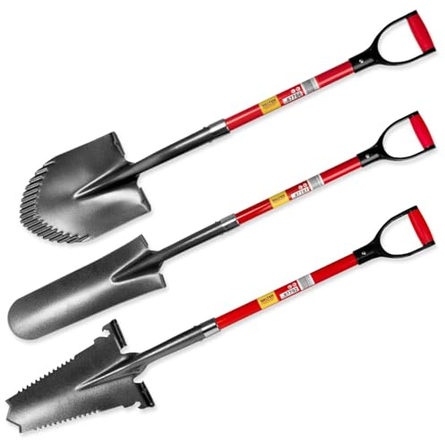 WALTER Spezialspaten-Set 3-TLG. - Kombispaten, Drainagespaten und Wurzelspaten - Robuster Glasfaserstiel, Antirutschgriff, langlebiger Kohlenstoffstahl