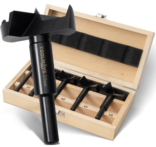TOOLMAYS Forstnerbohrer Set 5tlg. Astlochbohrer für Holz Ø 20/35/40/45/50 mm, Länge 90 mm Holzbohrer set
