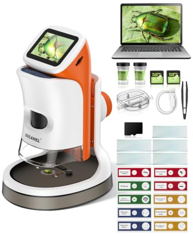 USCAMEL Digitales Mikroskop für Kinder 1000X mit Ständer 32G STEM Geschenk | 100-1000X 2 4K LCD, Foto Video USB 15 Folien, Kinder 4-12 Erwachsene Entdecker, Drinnen Draussen Labor Wissenschaft Lernen