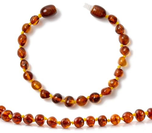 Cici's Story Baltisches Bernsteinarmband/Fußkettchen (Unisex)(Cognac) - 14cm lang - Handgefertigt, authentischer Bernstein, im Labor getestet