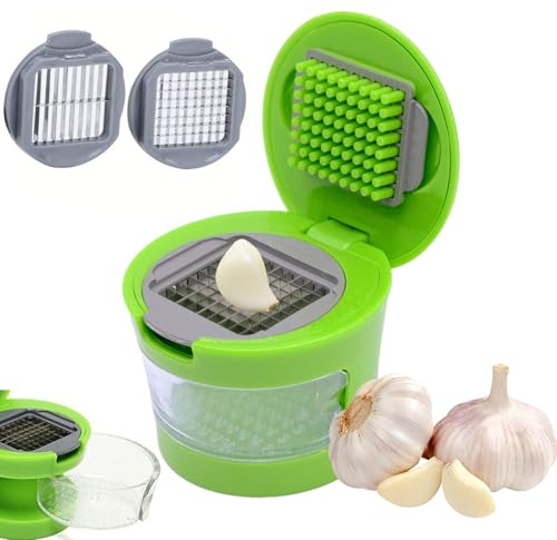 Knoblauch Zerkleinerer,Edelstahl-Knoblauch-Würfelmaschine,Knoblauchzerkleinerer Mini,Edelstahlklingen,Multifunktions,für Obst GemüSe Zwiebel Ingwer Chili Erdnuss,Grün