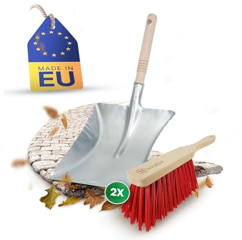 Novaliv 2X Kehrblech Set Kehrblechgarnitur Handfeger ELASTONBORSTEN und Kehrblech Metall Silber verzinkt Kehrblechbesen zum Aufkehren Handkehrset Kehrblechset Kehrschaufel Feger und Kehrblech