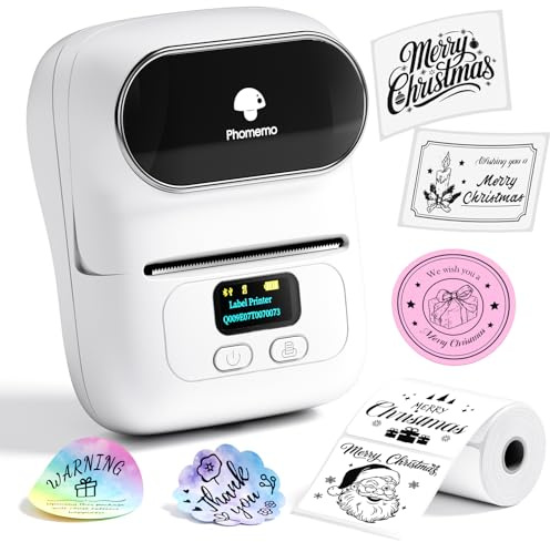 Phomemo M110 Etikettendrucker Beschriftungsgerät Selbstklebend - Tragbarer Etikettiergerät Bluetooth Etikettendrucker Labledrucker,für Barcode, Einzelhandel,kleine Unternehmen,für Android & iOS -Weiß