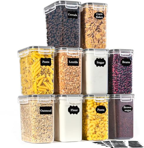 GoMaihe 1.6L Vorratsdosen 10 Set, Aufbewahrungsbox Küche Luftdicht Behälter aus Plastik Mit Deckel, Vorratsbehälter zur Aufbewahrung von Nudeln, Müsli, Reis, Mehl, und für futter Haustiere, MEHRWEG