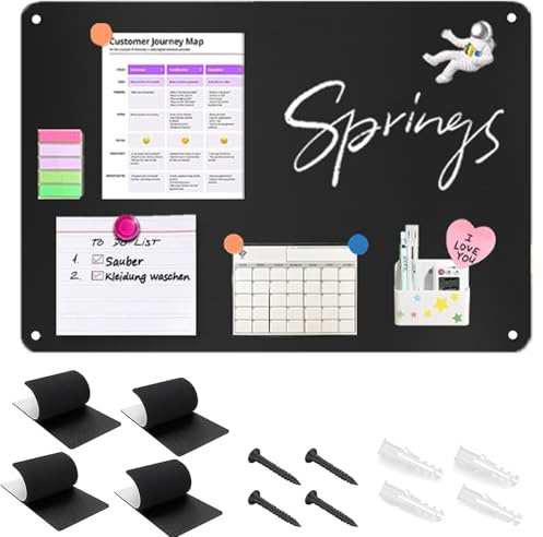 Magnettafel Magnetboard - Pinnwand Magnetisch 42×30cm, Magnettafel Küche, Magnetic Board, mit Zauberklebern und Schrauben für Büros, Magnettafel Schwarz, Notizen und Fotos(Schwarz)