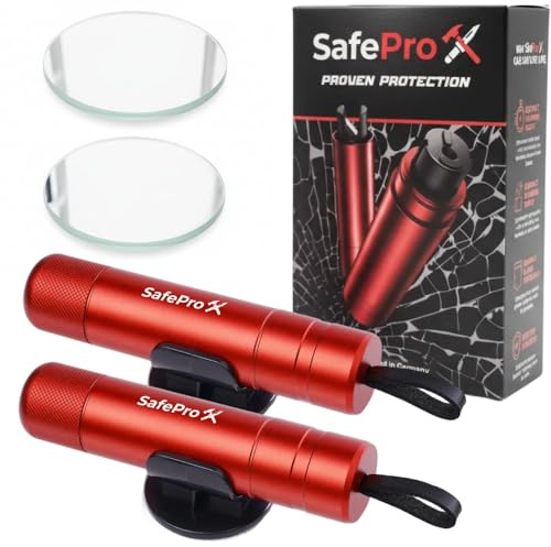 SafePro X Notfallhammer Auto mit Gurtschneider - Lebensrettender Kompakt Federkörner Glasbrecher - Sicherheit Rescue Tool & Scheiben Zertrümmerer für Schnelle Flucht bei Straße Unfällen (2er-Pack)