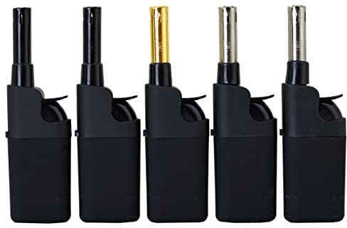 Komfort Feuerzeug 5er Pack mit Leichtbedienung – gummiert schwarz ELEGANT | Stabfeuerzeug 10,5cm schwarz-chrom black gold Leichtbedienung Seniorengerecht Anzünder BBQ