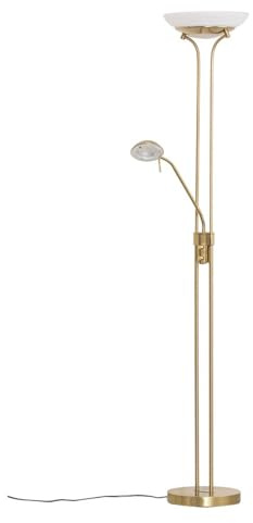 Lindby LED Stehlampe, Deckenfluter dimmbar verstellbarer Lesearm Standleuchte Metall messing Standlampe Wohnzimmerlampe Leselampe