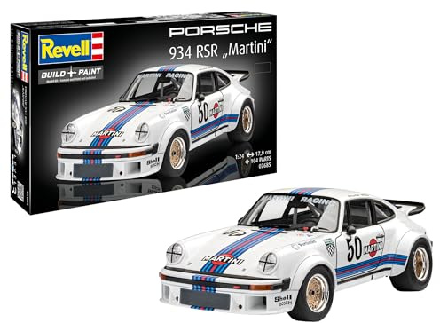 Revell 07685 Der Sportwagen Porsche 934 RSR Martini zum Selberbauen, Automodellbausatz 1:24, 17,9 cm originalgetreuer Modellbausatz für Einsteiger, unlackiert, 1/24