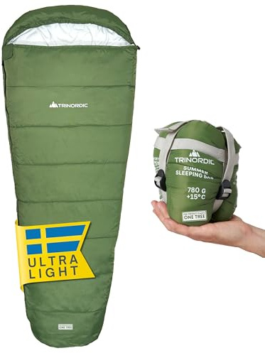 Trinordic 780g Ultraleicht Sommerschlafsack – mit Anti-Klemm-Reißverschluss - Kompakter Schlafsack Outdoor, ideal für Camping, Wandern, Trekking, and Bikepacking