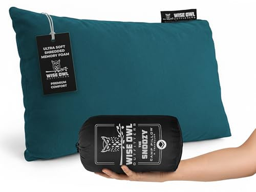 Wise Owl Outfitters Reisekissen (30x40cm) - Outdoor Kopfkissen aus Memory Foam - Camping Kissen - Nackenkissen für Flugzeug, Auto, Zug - Kompaktes Reisekopfkissen - Camping Zubehör (Grün)