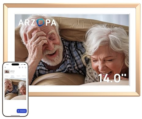 ARZOPA 14 Zoll Metall Digitaler Bilderrahmen Kostenloser Cloud Storage Unbegrenzt Fotos & Videos über App Teilen 1920 * 1200 FHD Touchscreen Elektronischer Bilderrahmen Geschenk für die Familie - D14