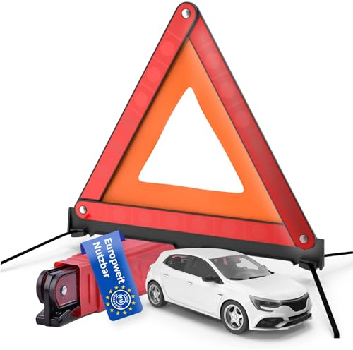 TK Gruppe Timo Klingler KFZ Warndreieck ECE R27 Notfalldreieck 2026 rot, Dreieck Autozubehör Pannendreieck Auto Triangle - für Unfall & Pannen