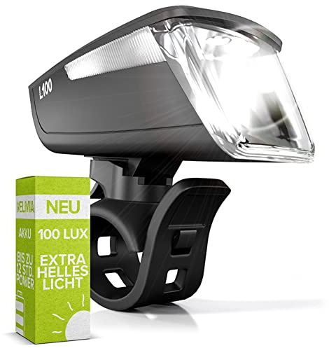 VELMIA Fahrradlicht Vorne StVZO zugelassen mit besonders starker Ausleuchtung und 8,5h Leuchtdauer I LED Fahrrad Licht regenfest und aufladbar I Front Fahrradlampe Schwarz