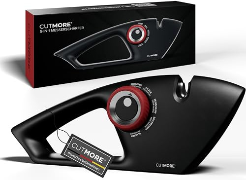 CUTMORE Messerschärfer Testsieger – 5-in-1 Diamant Messerschleifer für Messer, Brotmesser & Scheren – rutschfest, effektiv & einfach zu bedienen - bekannt aus Hobbykoch-Community