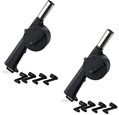 Relaxdays Grillgebläse manuell, 2er Set, handbetriebene Anzündhilfe, BBQ Grillföhn mit Kurbel, Kohle Anzünder, schwarz