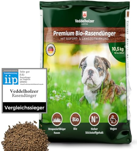 VERGLEICHSSIEGER 2021 Veddelholzer Bio Rasendünger 3 Monaten Langzeitwirkung hohem Stickstoffgehalt für Frühjahr & Sommer, staubarmes Granulat, unbedenklich für Haustiere Langzeitdünger Rasen Dünger