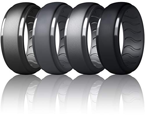 Dookeh Silikonring für Männer - Eheringe aus Gummi mit W3-Titanium, Dark Gray, Cast Iron, Black, 10