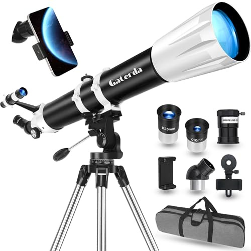 Gaterda Teleskop, 90mm Öffnung 900mm Refraktor Teleskop Astronomie für Erwachsene, 36X-270X hohe Vergrößerung, Professionelle Teleskope für Anfänger, Stativ, Telefonhalterung und tragbare Tragetasche