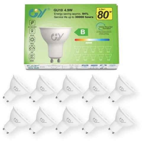 GY GU10 LED Neutralweiss Lampe 4.9W 790 Lumen 4000K Neutralweiß Glühbirnen,80W lampe ersetzt,Abstrahlwinkel 120° Leuchtmittel,Nicht Dimmbar Energiesparlampe,10er-Pack