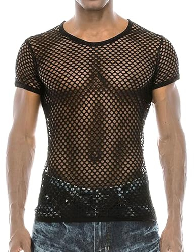 XNIVUIS Herren Unterhemd Netzstruktur Sexy Transparent T Shirt Herren Muskel Transparent Shirts Netz Unterhemd Herren Netzhemd Tank Tops Unterwäsche Reizwäsche Disco Party Kostüm Streetstyle (Schwarz)